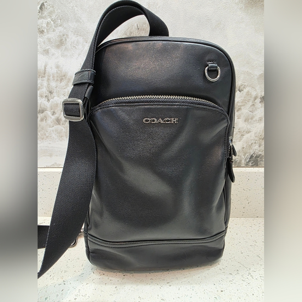 Coach "Graham" Men's Collection Unisex Black Leather Slingback w Gunmetal